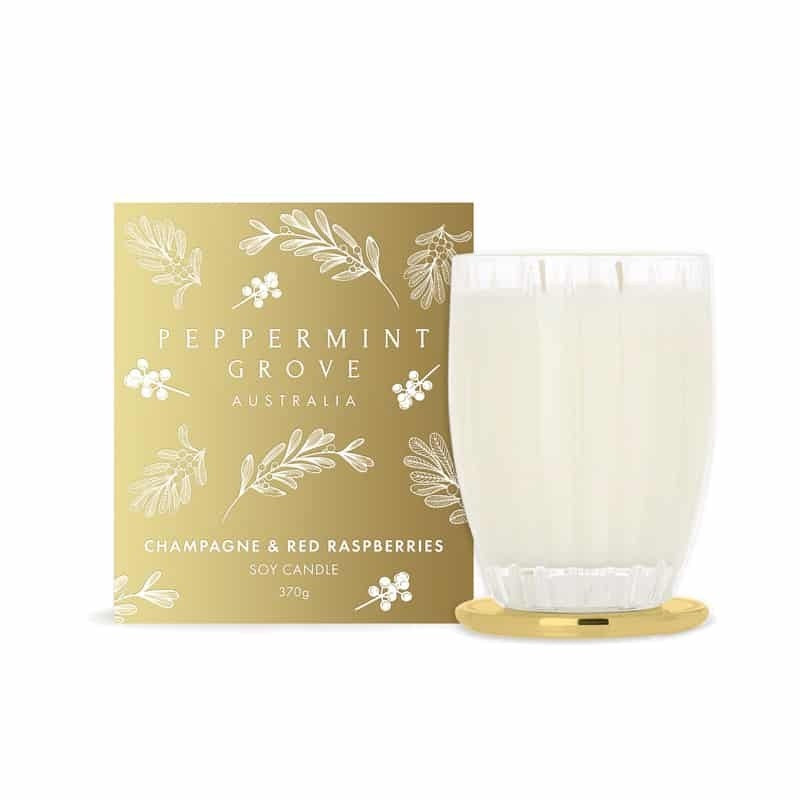 Peppermint Grove champagne and Red Raspberries large candle 370g